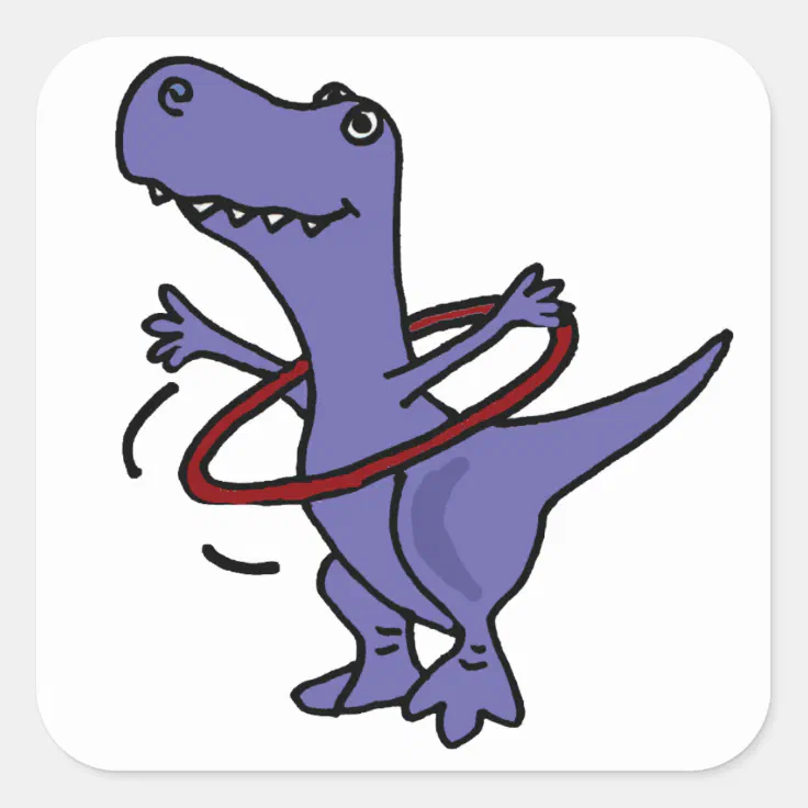 XX- Funny T-rex Dinosaur Using Hula Hoop Square Sticker | Zazzle