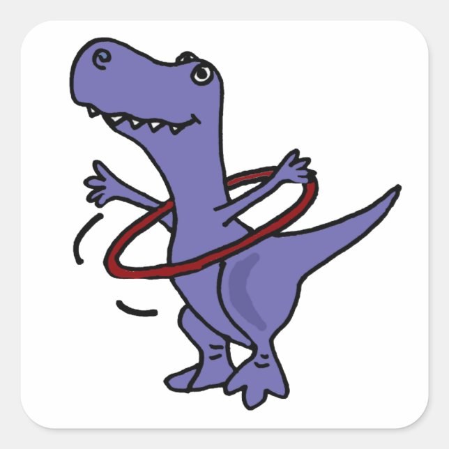 XX- Funny T-rex Dinosaur Using Hula Hoop Square Sticker (Front)