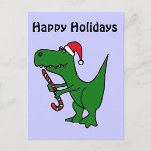 XX- Funny T-rex Dinosaur Wearing Santa Hat Holiday Postcard