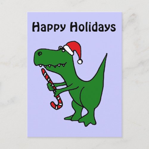 XX_ Funny T_rex Dinosaur Wearing Santa Hat Holiday Postcard