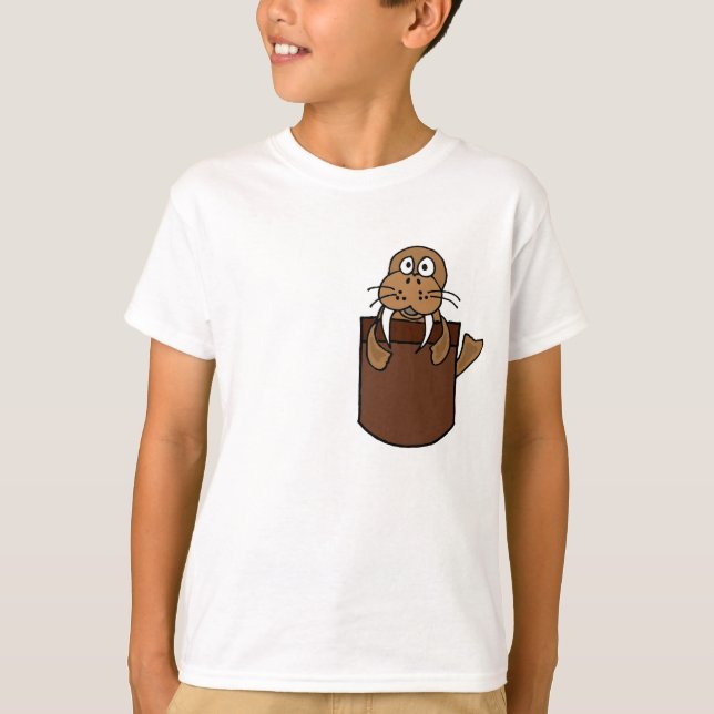 XX- Funny Walrus in a Pocket Cartoon T-Shirt (Front)