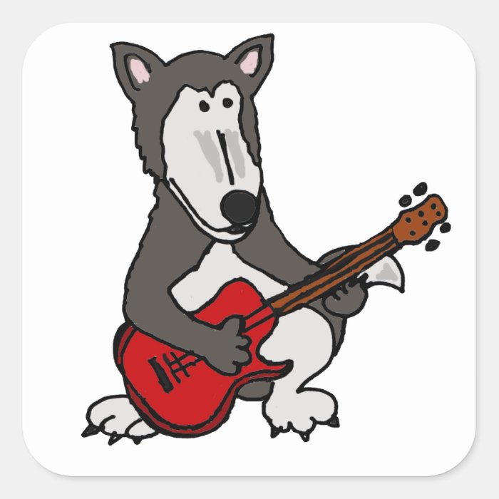 XX  Funny Wolf Playing Guitar Square Stickers