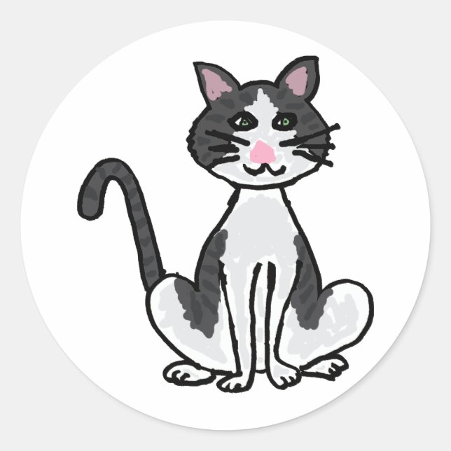 XX- Grey and White Kitty Cat Classic Round Sticker (Front)