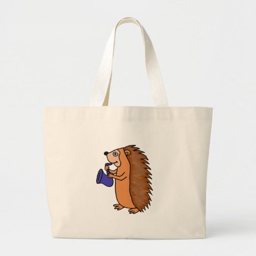 XX_ Hedgehog Playing Saxophone Cartoon Large Tote Bag