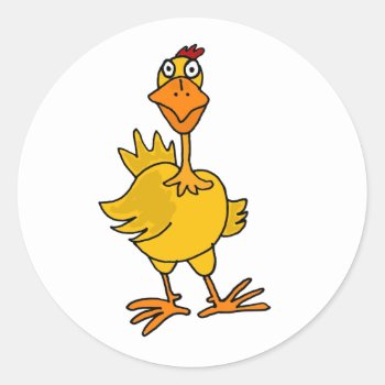 Xx- Hilarious Goofy Chicken Classic Round Sticker by inspirationrocks at Zazzle