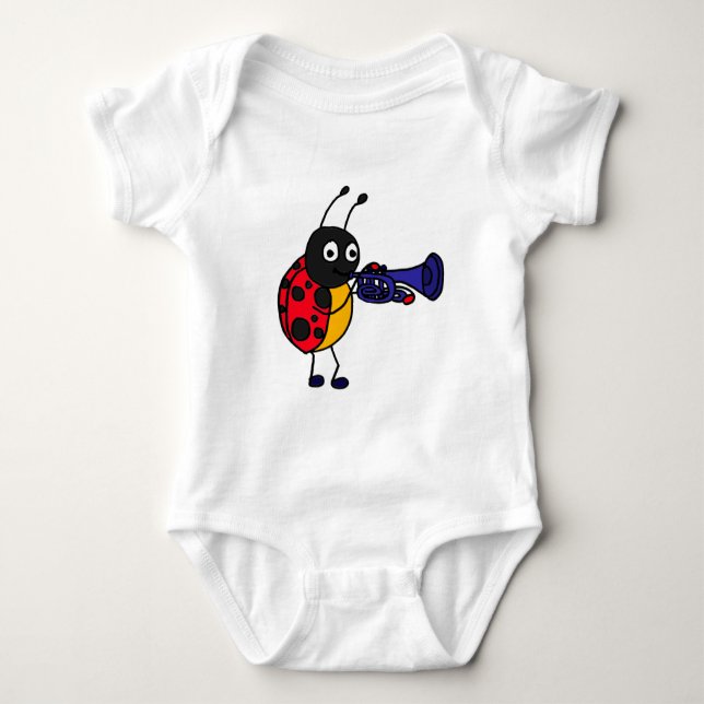 XX- Ladybug Playing Trumpet Cartoon Baby Bodysuit (Front)