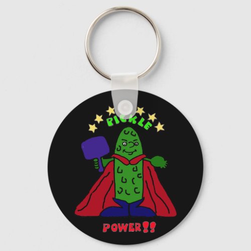 XX_ Pickle Power Superhero Pickleball Cartoon Keychain