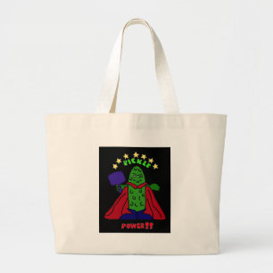 XX- Pickle Power Superhero Pickleball Cartoon Large Tote Bag