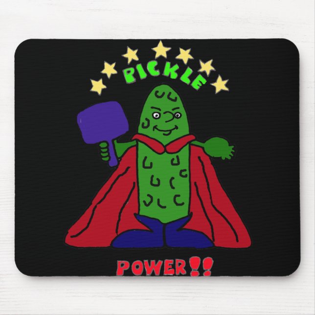 XX- Pickle Power Superhero Pickleball Cartoon Mouse Pad (Front)