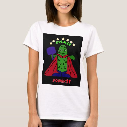 XX_ Pickle Power Superhero Pickleball Cartoon T_Shirt