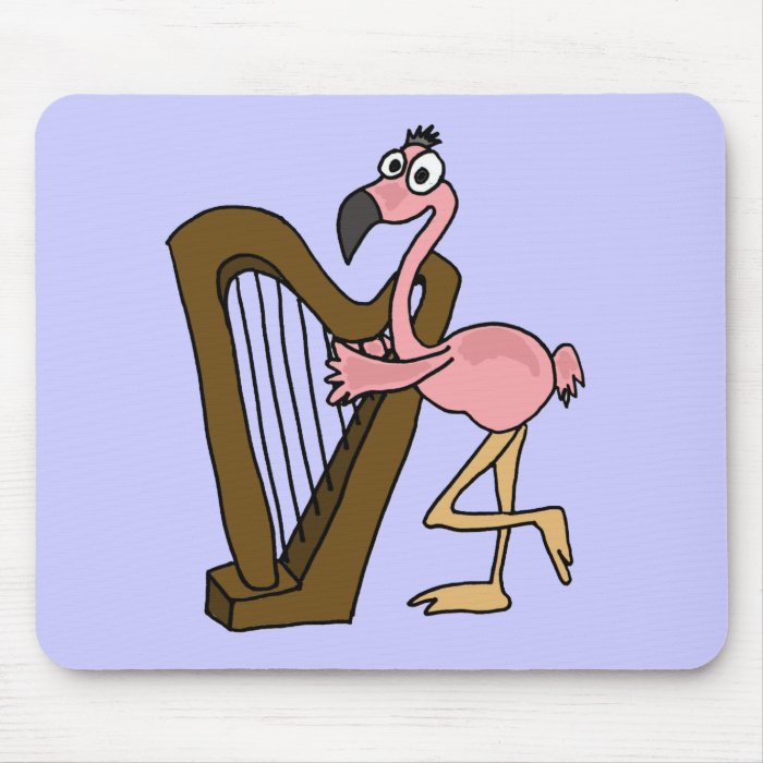 XX  Pink Flamingo Playing Harp Mousepads