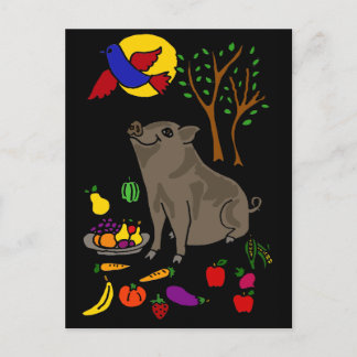 XX- Pot Bellied Pig and Fruit Folk Art Design Postcard