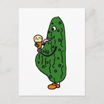Xx- Pregnant Pickle Eating Ice Cream Cartoon Postcard by tickleyourfunnybone at Zazzle