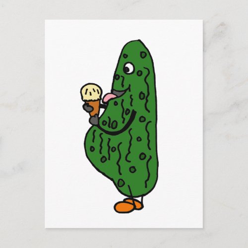 XX_ Pregnant Pickle Eating Ice Cream Cartoon Postcard