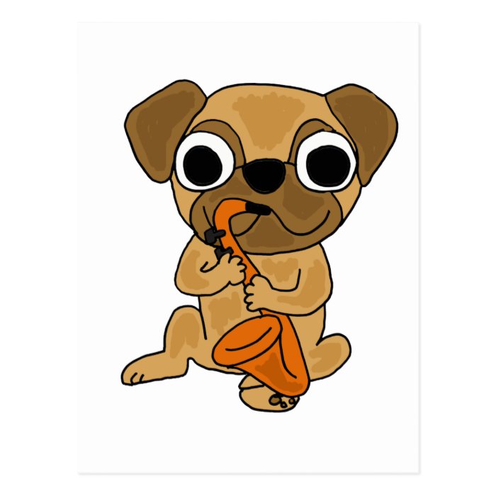 XX  Pug Playing Saxophone Cartoon Postcard