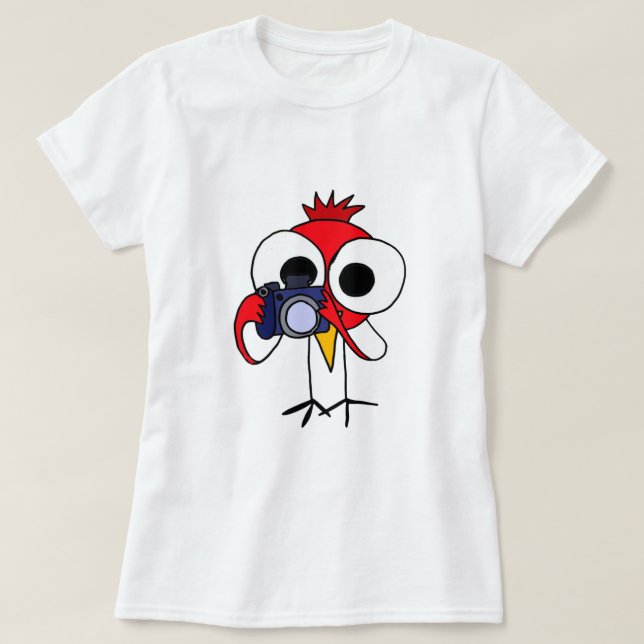 XX- Red Cardinal Bird with Camera Cartoon T-Shirt (Design Front)