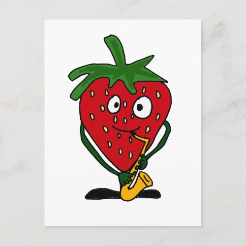 XX_ Strawberry Playing Saxophone Postcard