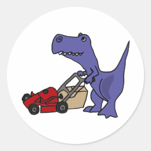 XX- T-rex Dinosaur Pushing Lawn Mower Classic Round Sticker