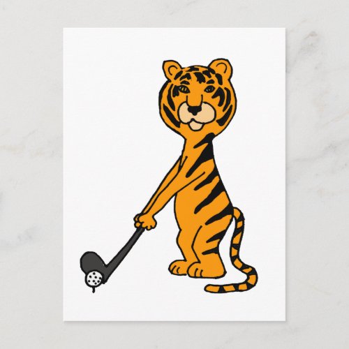 XX_ Tiger Playing Golf Cartoon Postcard