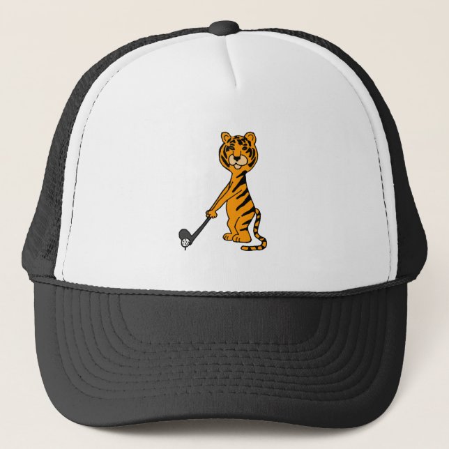 XX- Tiger Playing Golf Cartoon Trucker Hat (Front)