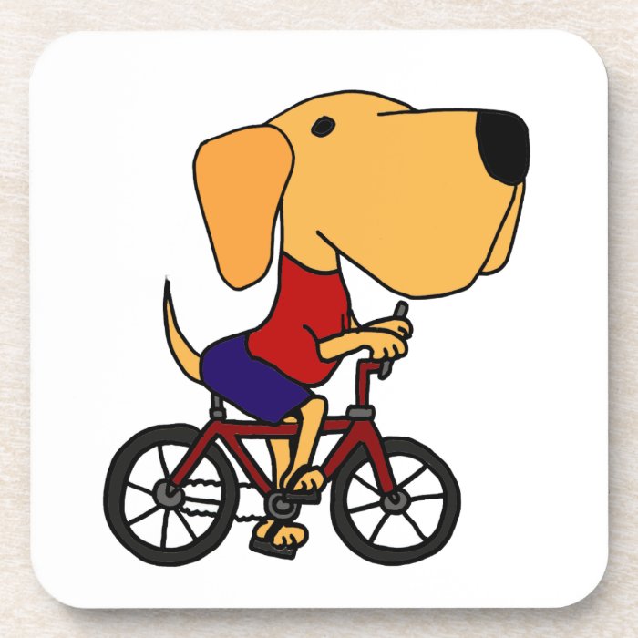 XX  Yellow Labrador Dog Riding Bicycle Cartoon Beverage Coasters