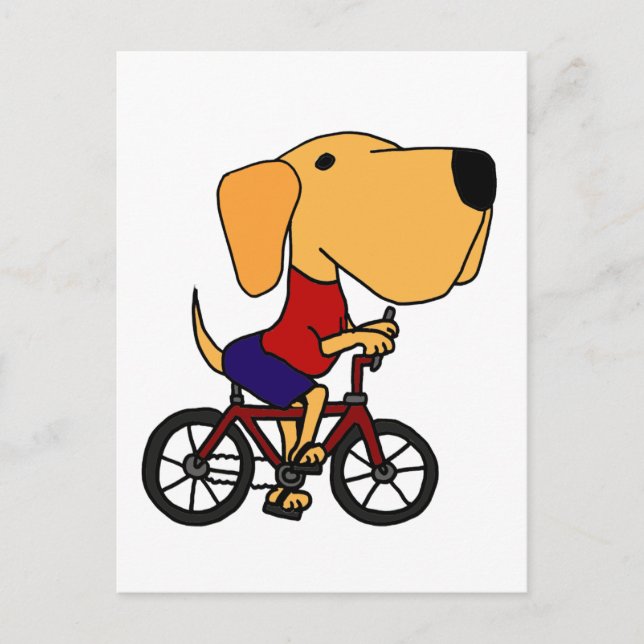 XX- Yellow Labrador Dog Riding Bicycle Cartoon Postcard (Front)