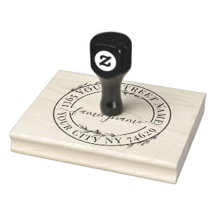 XXL Botanical Script Modern Round Return Address Rubber Stamp