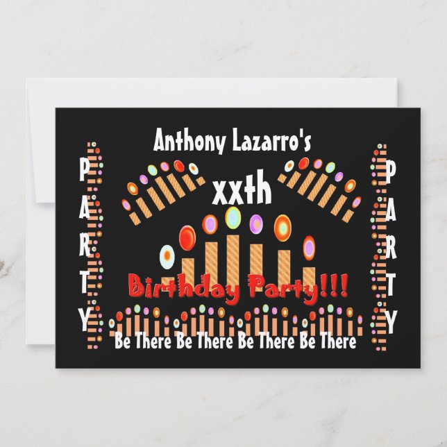 xxth Birthday Party Invitation - Gold Candles (Front)