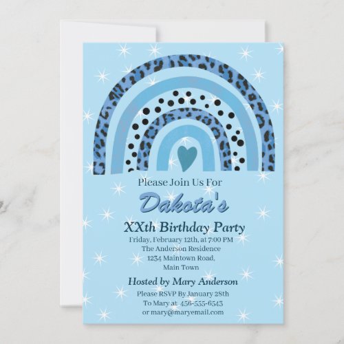 XXth Leopard Print Boho Rainbow Birthday Party     Invitation