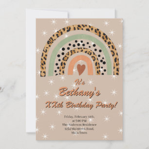 XXth Leopard Print Boho Rainbow Birthday Party Invitation