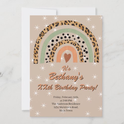 XXth Leopard Print Boho Rainbow Birthday Party     Invitation