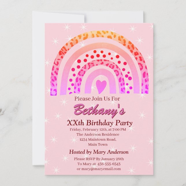 XXth Leopard Print Boho Rainbow Birthday Party     Invitation (Front)