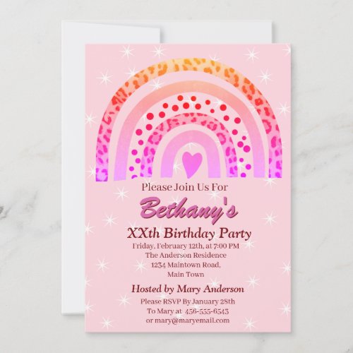 XXth Leopard Print Boho Rainbow Birthday Party     Invitation