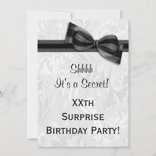 XXth SURPRISE Birthday Party Damask and Bow Invitation