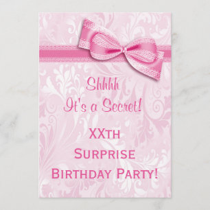 XXth SURPRISE Birthday Party Pink Damask and Bow Invitation