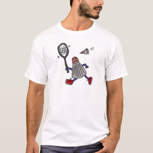 XY- Badminton Birdie Playing Badminton Cartoon T-Shirt