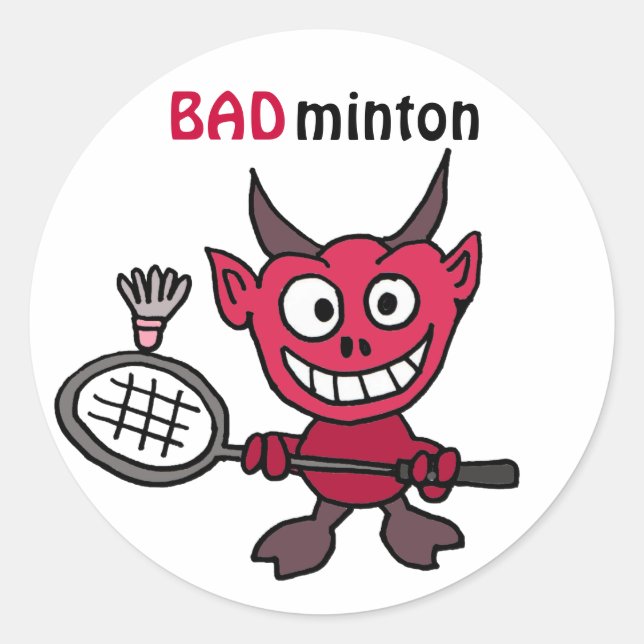 XY- Devil Playing BADminton Cartoon Classic Round Sticker (Front)