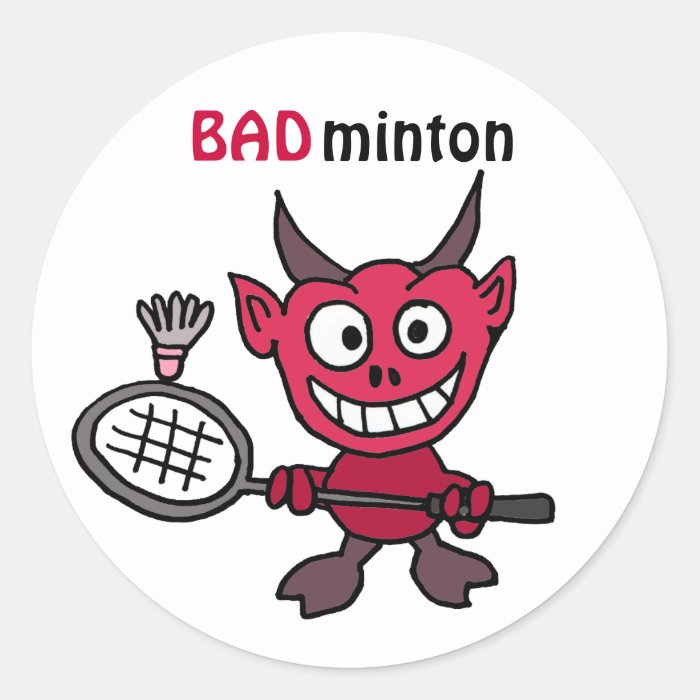 XY  Devil Playing BADminton Cartoon Round Stickers