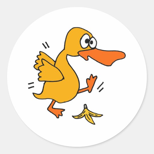 XY Funny Duck Slipping on Banana Peel cartoon Classic Round Sticker