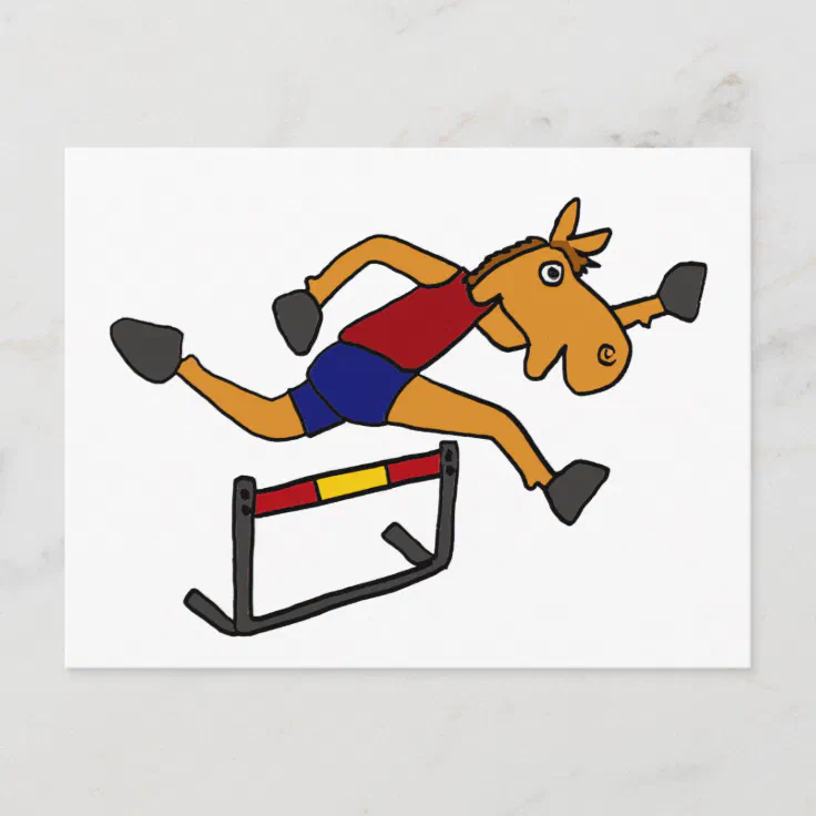 XY- Funny Horse Jumping Over Hurdles Cartoon Postcard | Zazzle