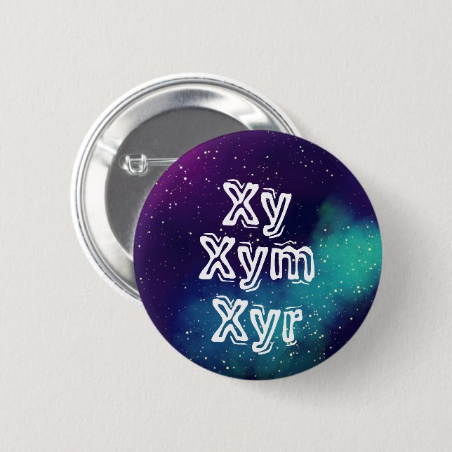 Xy/Xym/Xyr Customizable Galaxy Pronoun Pinback Button (Front & Back)