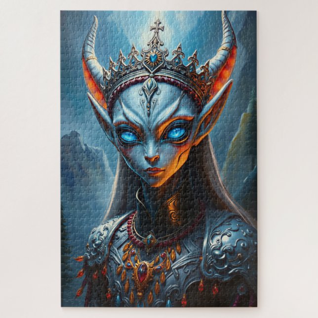Xylanthia the Horned Oracle - Dark Fantasy Elf Jigsaw Puzzle (Vertical)