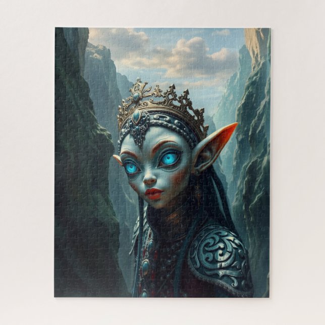 Xylariel Azure Sovereign Dark Fantasy Elven Jigsaw Puzzle (Vertical)