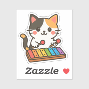 Xylophone Calico Cat Rainbow Notes Sticker