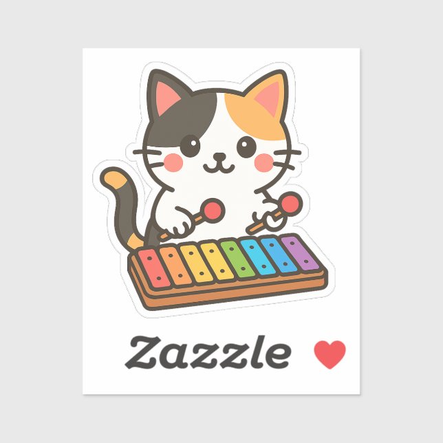 Xylophone Calico Cat Rainbow Notes Sticker (Sheet)