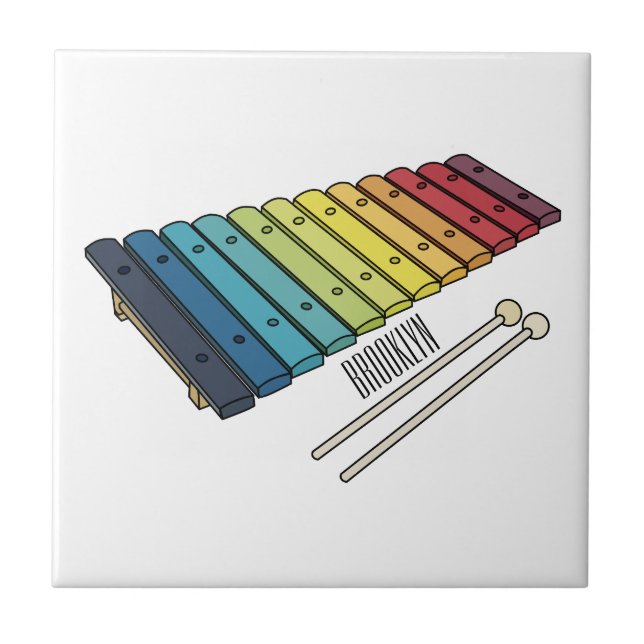 Xylophone cartoon illustration ceramic tile (Front)