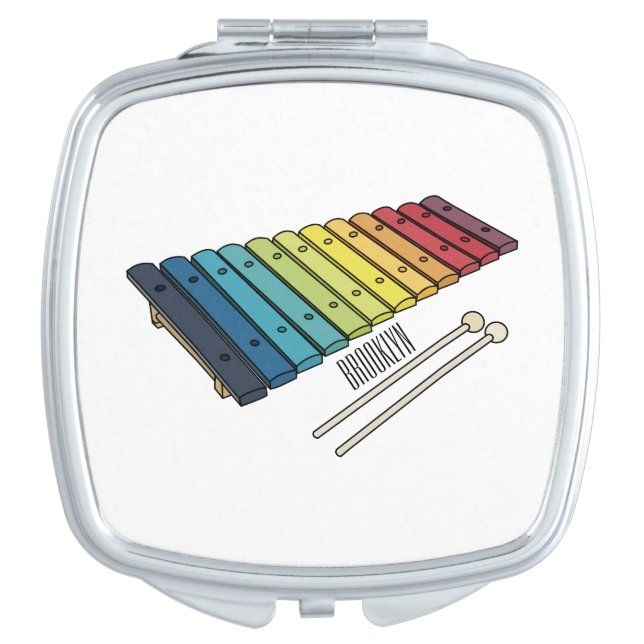 Xylophone cartoon illustration compact mirror (Front)