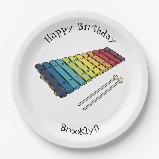 Xylophone cartoon illustration paper plates (Front)