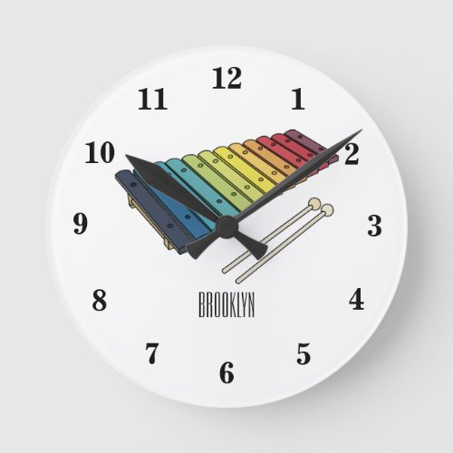 Xylophone cartoon illustration round clock