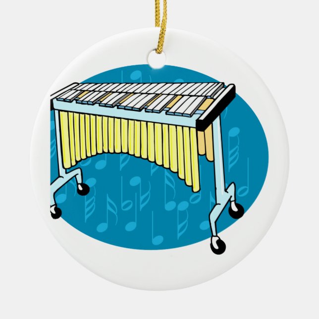 Xylophone graphic with blue background ceramic ornament (Front)